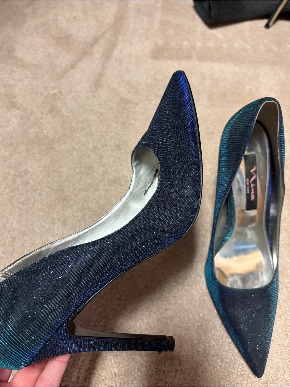 Nina Glittered Blue Green iridescent Pointed Toe Pumps